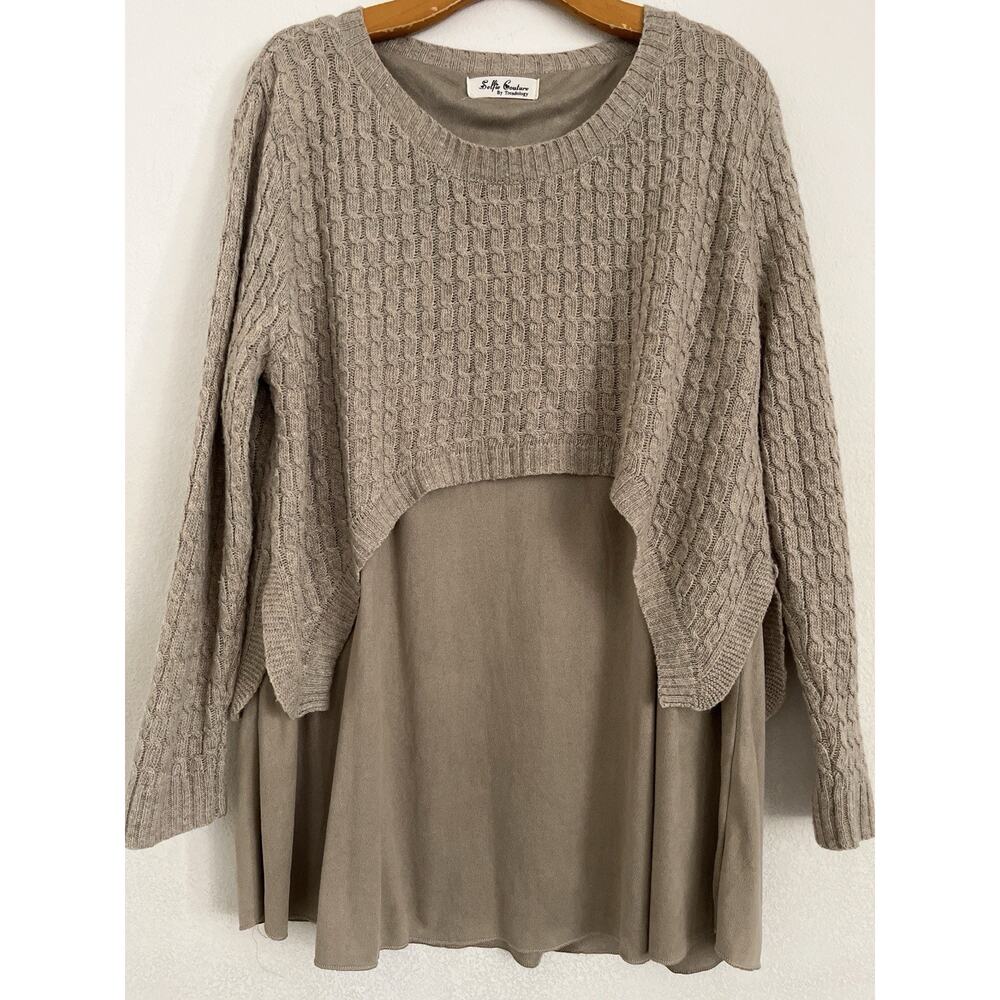 Selfie Couture By Trendology Cable Knit Sweater Tunic Women S/M Beige Relaxed